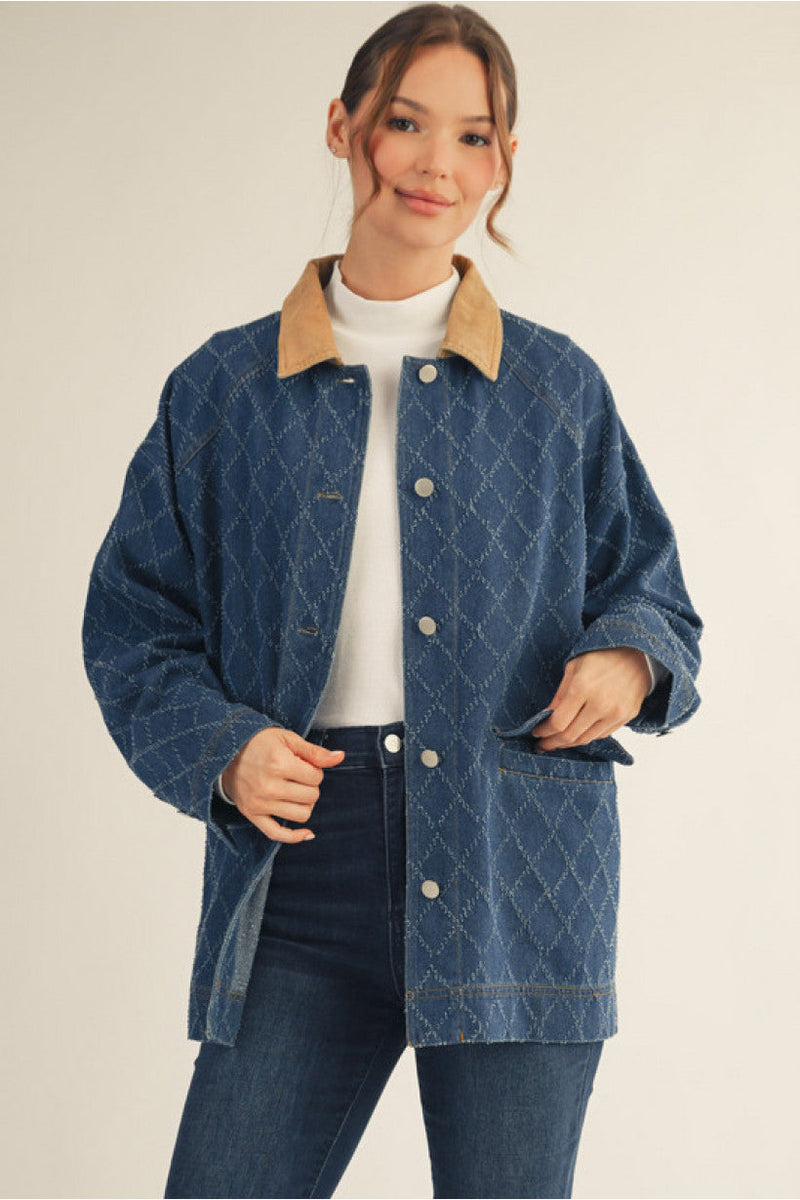 Stitched Detail Denim Barn Jacket | Della Jodifl