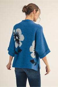 Bright Blue Floral 3 Quarter Sleeve Sweater | Quinn Jodifl