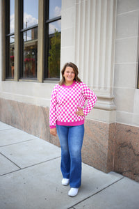 Pink Checkerboard Style Sweater