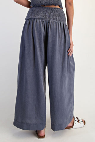 Blue Smocked Waist Wide Leg Pant | Brittany Cotierra