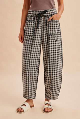 Soft Brushed Check Print Barrel Pants | Penelope Anniewear