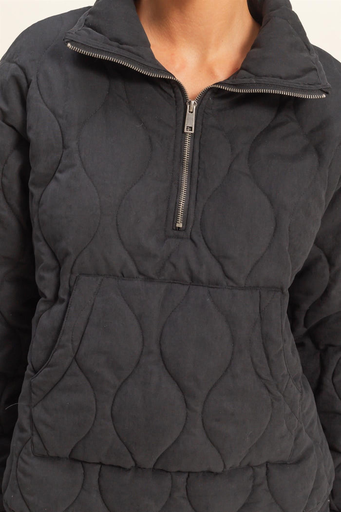 Black Quilted Puffer Quarter Zip Sweatshirt | Blaine Hyfve