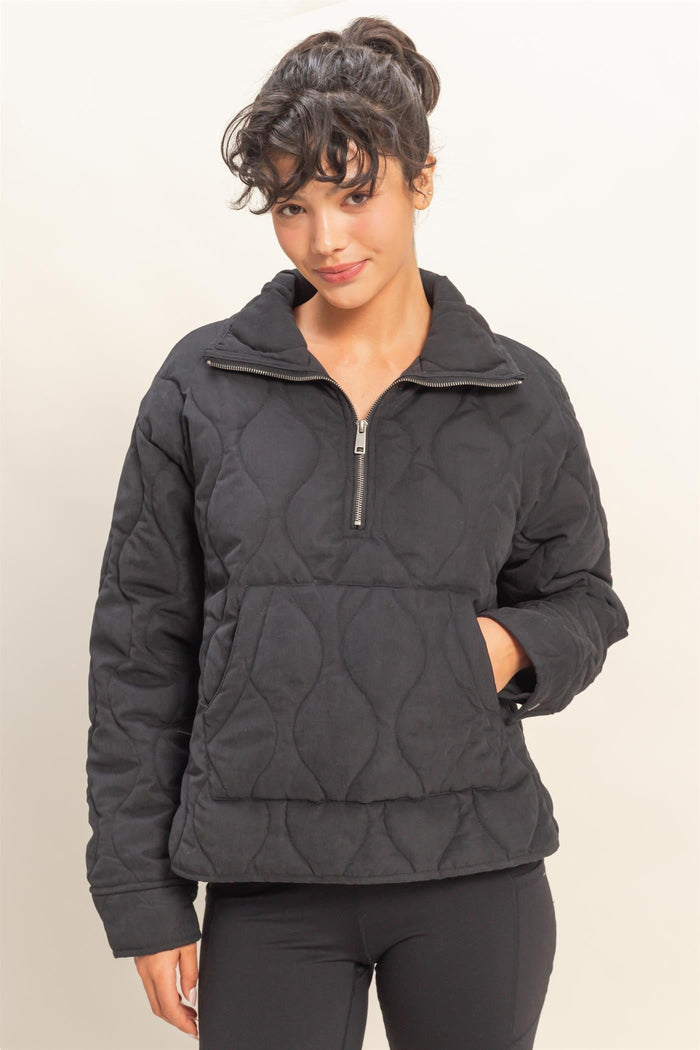 Black Quilted Puffer Quarter Zip Sweatshirt | Blaine Hyfve