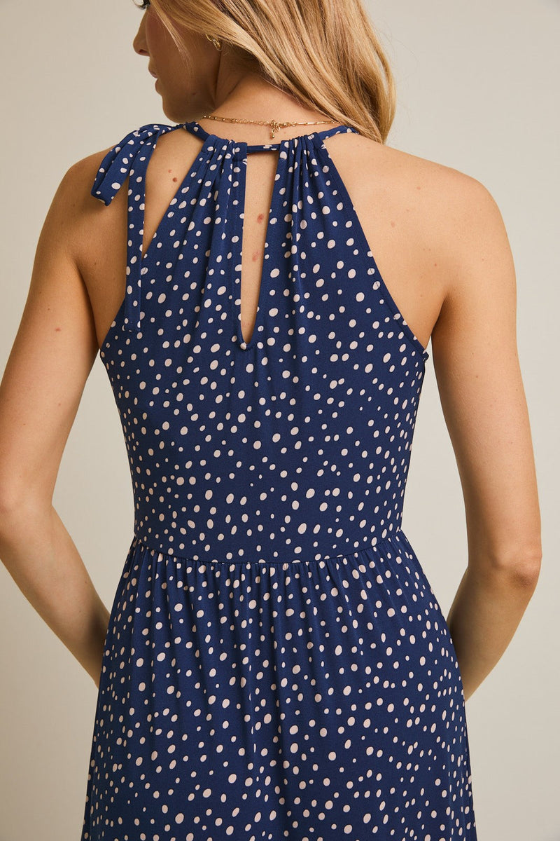 Blue and Ivory Dot Detail Maxi Dress | Dylan Gilli