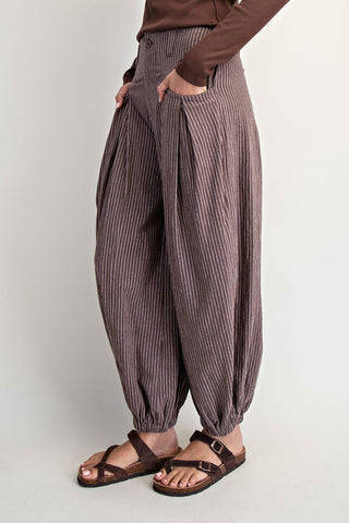 Brown and White Stripe Pull -On Pants | Payton Cotierra