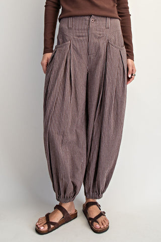 Brown and White Stripe Pull -On Pants | Payton Cotierra