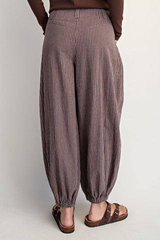 Brown and White Stripe Pull -On Pants | Payton Cotierra