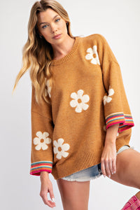 Camel Floral Print 3/4 Sleeve Sweater | Boutique Elise | Andy Easel