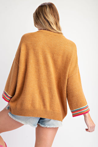 Camel Floral Print 3/4 Sleeve Sweater | Boutique Elise | Andy Easel