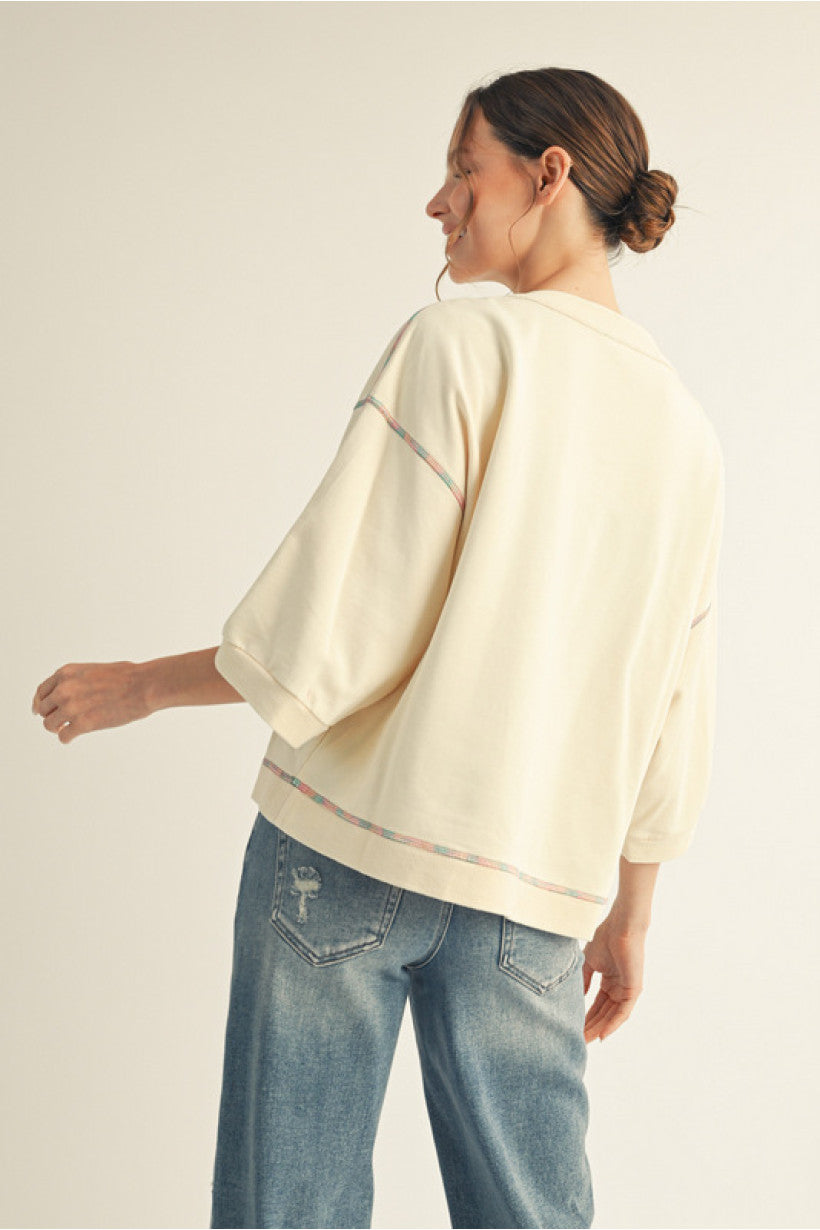 Cream and Bright Stitch Detail Cardigan | Allison Jodifl