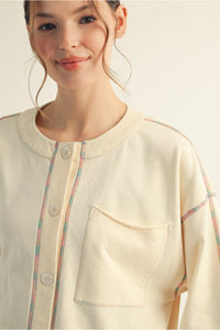 Cream and Bright Stitch Detail Cardigan | Allison Jodifl