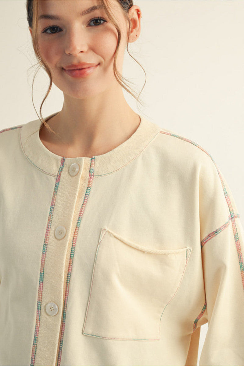 Cream and Bright Stitch Detail Cardigan | Allison Jodifl
