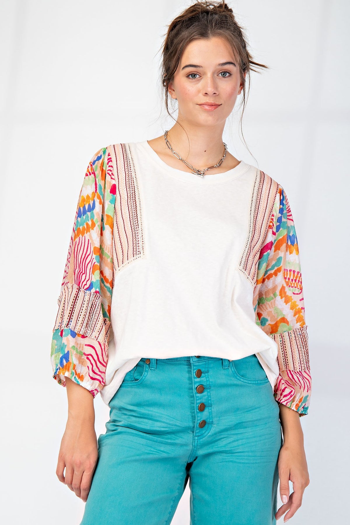 Bright Mixed Print Sleeve Top | Macy