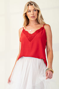 Red with Lace Detail Spaghetti Strap Camisole | Gabby
