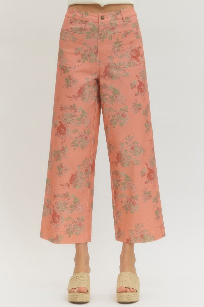 Coral Denim and Floral Print Pant | Amara Entro