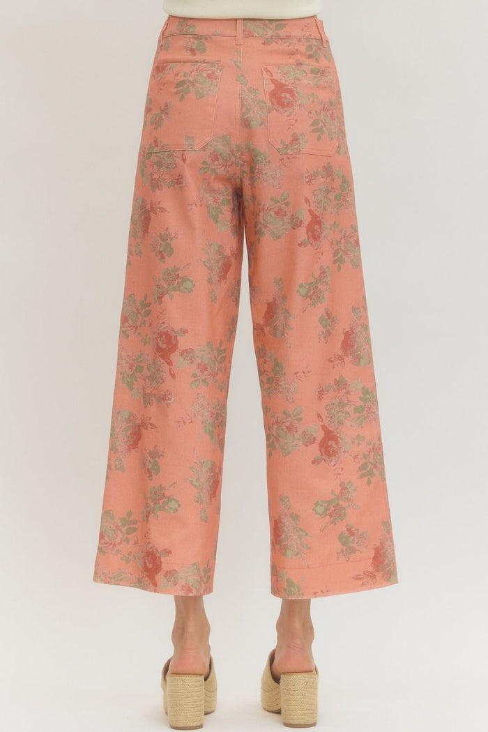 Coral Denim and Floral Print Pant | Amara Entro