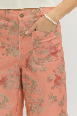 Coral Denim and Floral Print Pant | Amara Entro