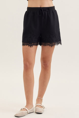 Lace Trim Black Shorts | Lacey Entro