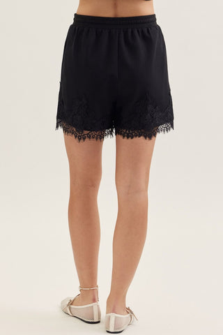 Lace Trim Black Shorts | Lacey Entro