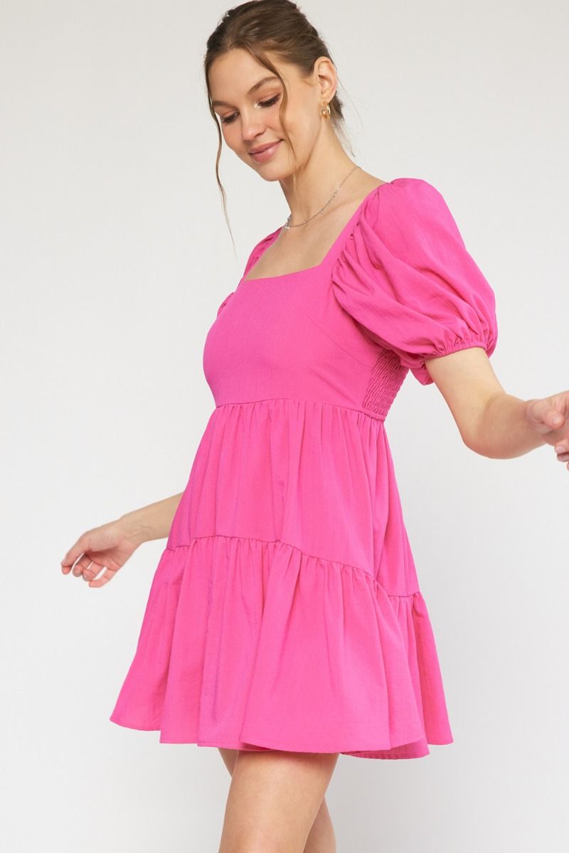 hot pink tiered ruffle dress
