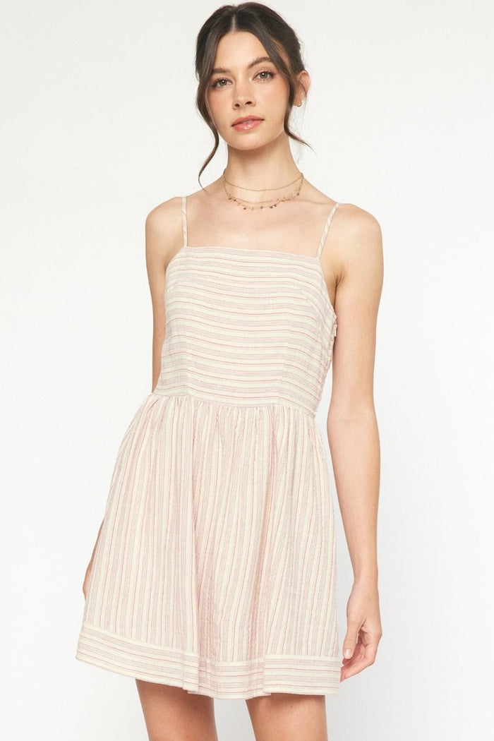 Oatmeal and Red Stripe Spaghetti Strap Dress | Boutique Elise | Raya Entro