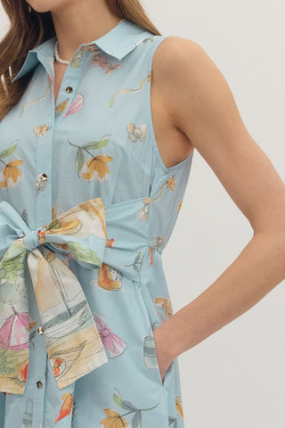 Whimsical Cotton Novelty Print Sleeveless Midi Dress | Seaside Serenade Entro