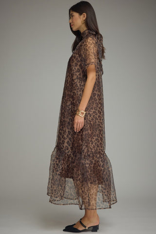 Sheer Brown and Black Animal Print Midi Dress | Shella Entro