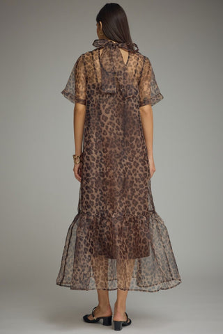 Sheer Brown and Black Animal Print Midi Dress | Shella Entro