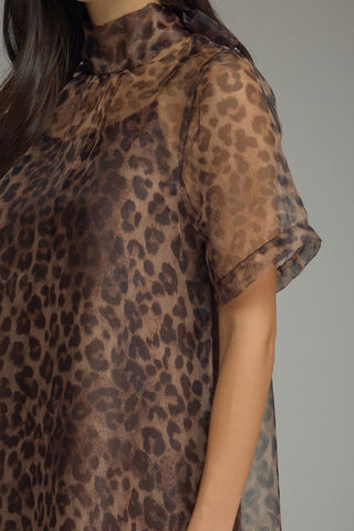 Sheer Brown and Black Animal Print Midi Dress | Shella Entro