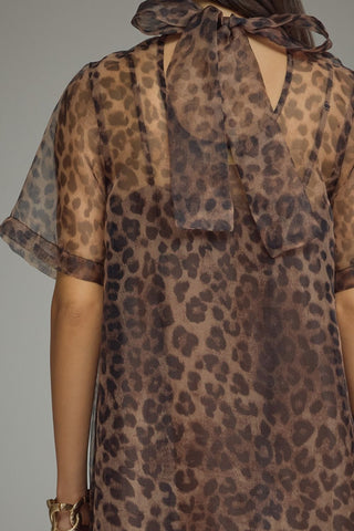 Sheer Brown and Black Animal Print Midi Dress | Shella Entro