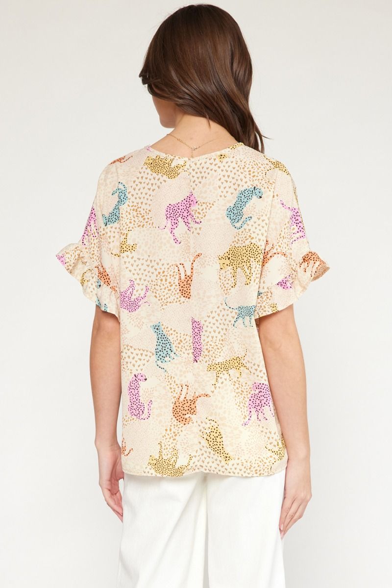 Cream Cheetah Print Short Sleeve Top | Boutique Elise | Cameron Entro