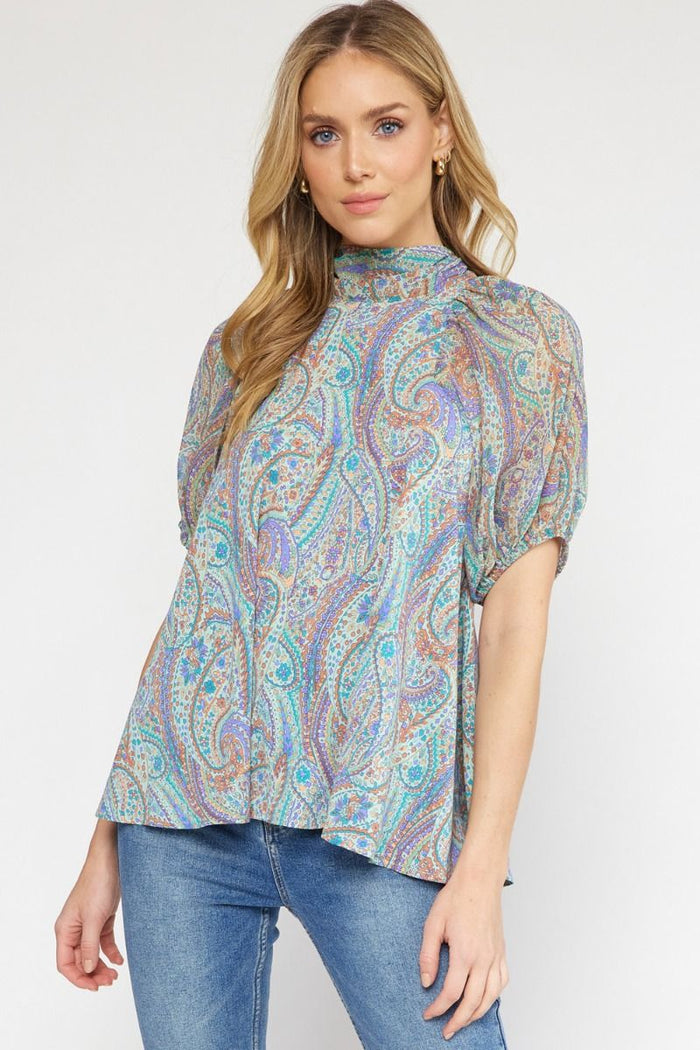 Pistachio Printed Short Sleeve Top | Boutique Elise | Portia Entro