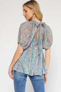 Pistachio Printed Short Sleeve Top | Boutique Elise | Portia Entro