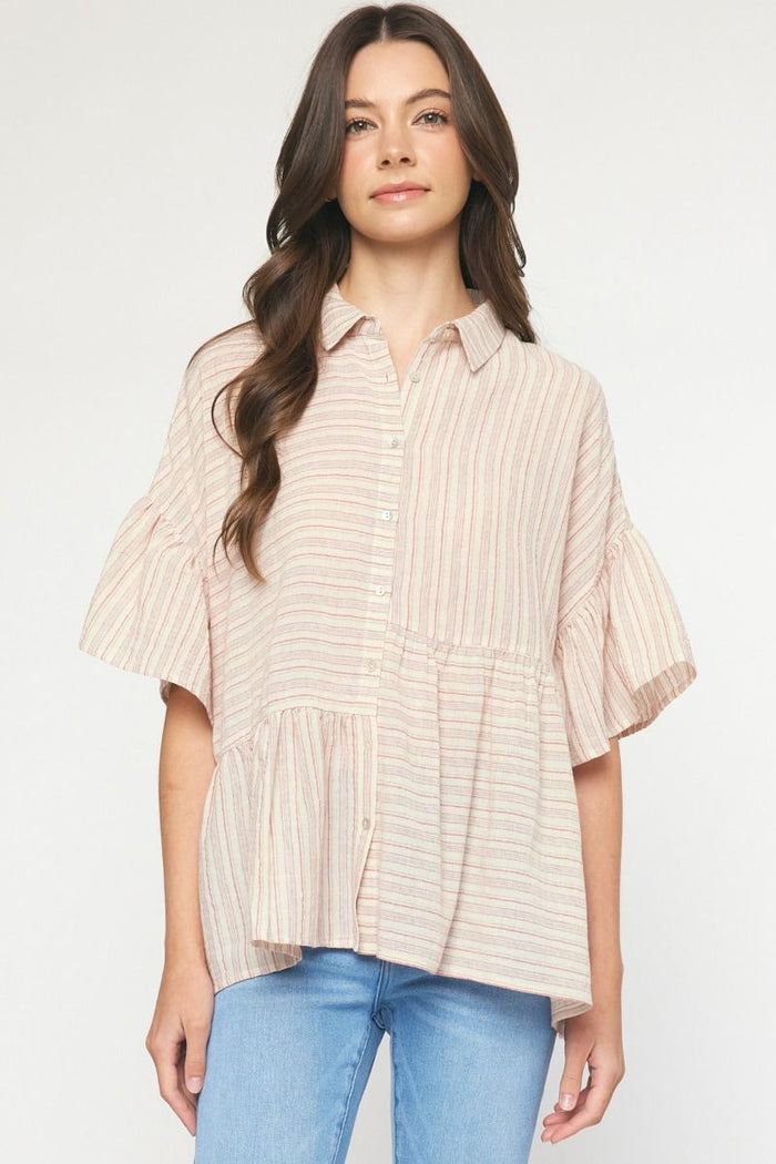 Oatmeal and Red Stripe Short Sleeve Top | Boutique Elise | Carrie Entro