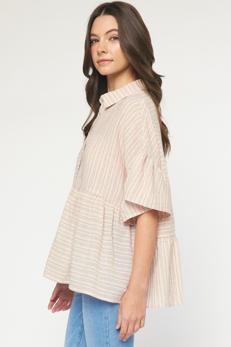 Oatmeal and Red Stripe Short Sleeve Top | Boutique Elise | Carrie Entro