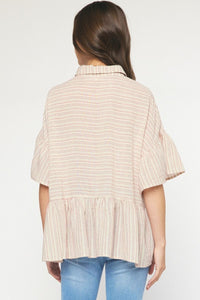 Oatmeal and Red Stripe Short Sleeve Top | Boutique Elise | Carrie Entro