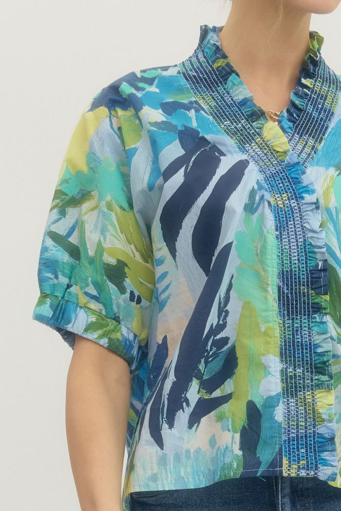 Periwinkle Blue Floral Short Sleeve Top | Lisa Entro