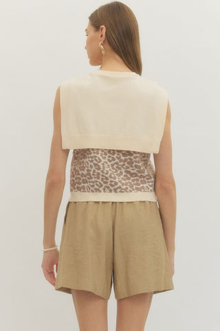 Ecru and Cream Animal Print Sleeveless Top | Lisa Entro