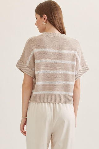 Oatmeal and Cream Stripe Short Sleeve Top | Carrie Entro