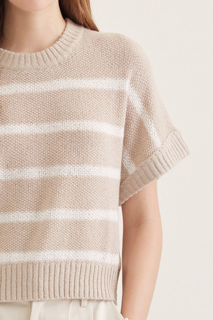Oatmeal and cream stripe short sleeve top, entro