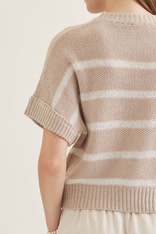 Oatmeal and Cream Stripe Short Sleeve Top | Carrie Entro