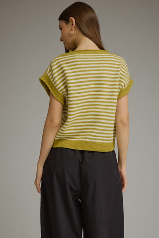 Chartreuse Green Stripe Sleeveless Cardigan | Charlie Entro