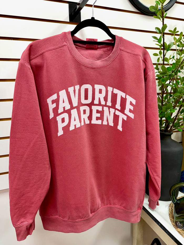 Red sweatshirt with Favorite parent graphic sweatshirt