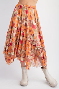 Easel Fall Floral Midi Skirt
