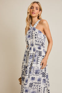 Halter Neckline Abstract Print Dress | Addy Gilli