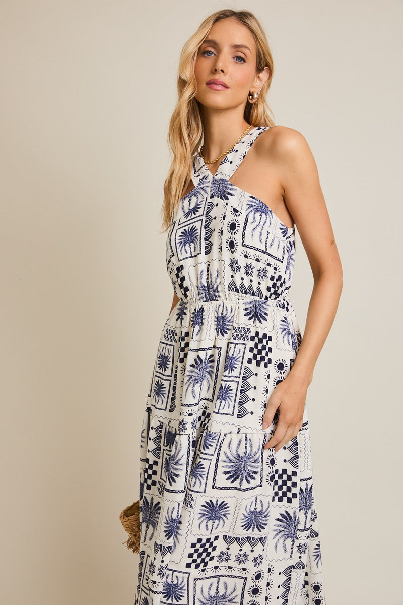 Halter Neckline Abstract Print Dress | Addy Gilli