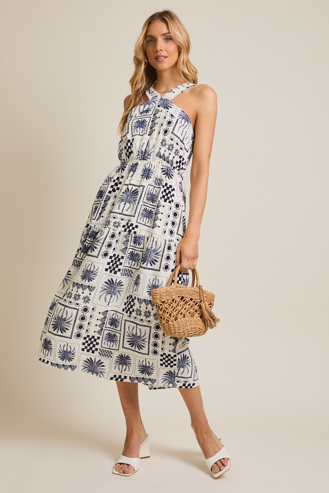 elise halter midi dress L'AGENCE Elise Chain Halter Midi Dress in Sky