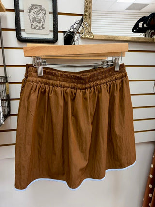 Brown Athleisure Skirt with Blue Trim Hem | Hilary cozy casual