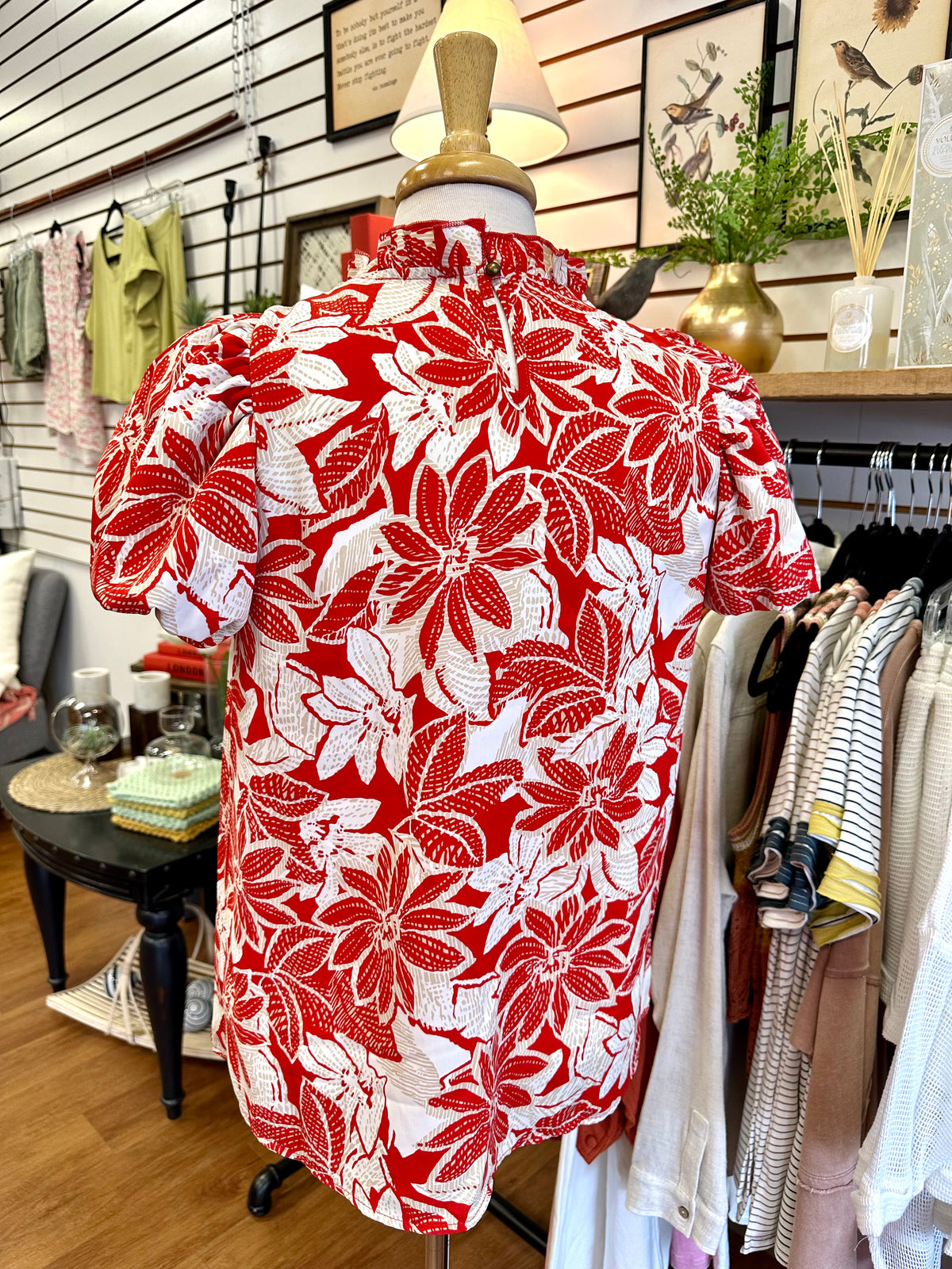 Red and Taupe Floral Print Top | Boutique Elise | Raya Entro