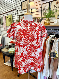 Red and Taupe Floral Print Top | Boutique Elise | Raya Entro